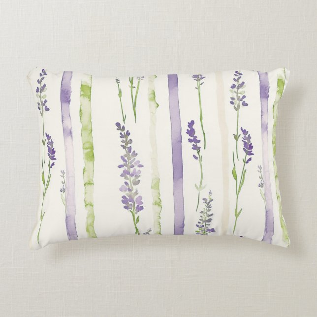 Lavendel Streifen Blumen   Dekokissen (Vorderseite)