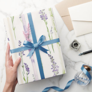 Lavendel-Streifen-Blumen-Geburtstag Geschenkpapier