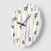 Lavendel Streifen Blumen Große Wanduhr (Winkel)