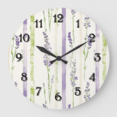 Lavendel Streifen Blumen Große Wanduhr (Vorderseite)