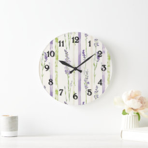 Lavendel Streifen Blumen Große Wanduhr