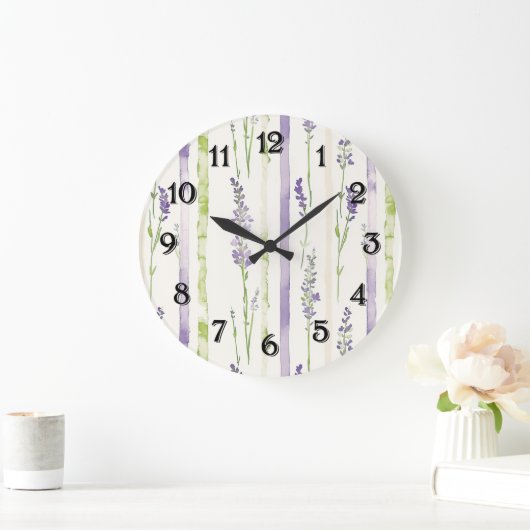Lavendel Streifen Blumen Große Wanduhr (Zuhause)