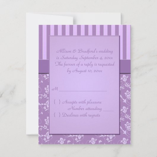 Lavendel-Streifen R.S.V.P.-Karte RSVP Karte (Rückseite)