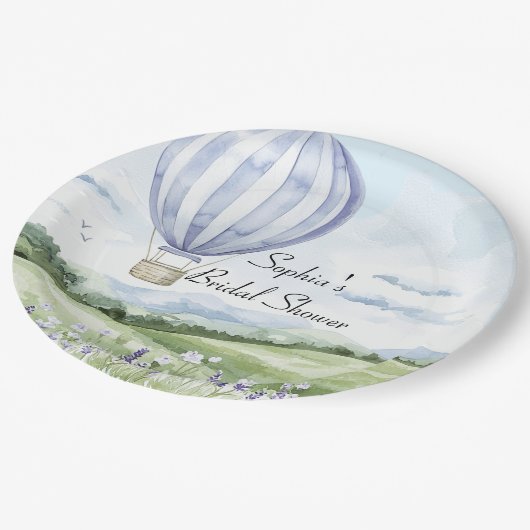 Lavendel Stripes Balloon Brautparty Pappteller (Schrägansicht)