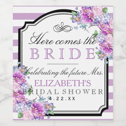 Lavendel Stripes Brautparty Weinetikett (Einzelnes Label)