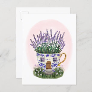 Lavendel Teacup Hütte Postkarte