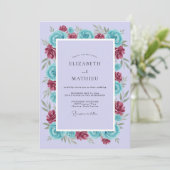 Lavendel-Teal-Rosen-Hochzeit Einladung (Stehend Vorderseite)