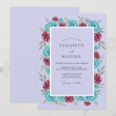 Lavendel-Teal-Rosen-Hochzeit Einladung (Vorne/Hinten)