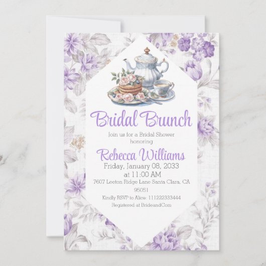 Lavendel Tee Party Brunch Blumenkohl Brautparty Einladung (Vorderseite)