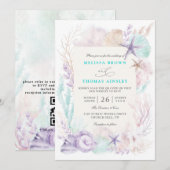 Lavendel Türkis Ozean Chic QR-Code Hochzeit Einladung (Vorne/Hinten)