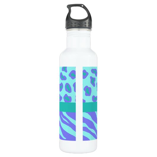 Lavendel & Türkis Zebra & Cheetah Pink Blume Edelstahlflasche (Rückseite)