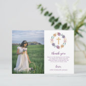 Lavendel-u. Goldblumenkreuz-erste heilige Dankeskarte (Stehend Vorderseite)