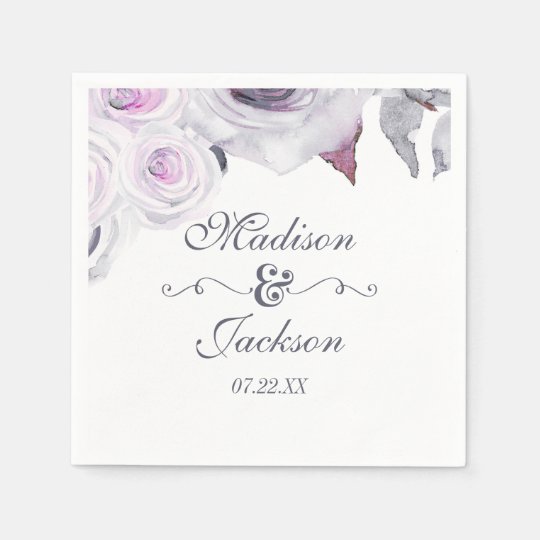 Lavendel U Graue Blumenkranz Monogramm Hochzeit Serviette Zazzle De