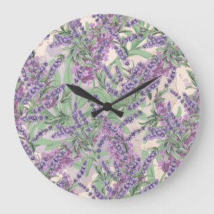 Lavendel-Überfluss Dusty Lavender Rustikale Blüten Große Wanduhr
