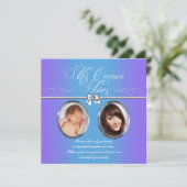 Lavendel und Aquamarin Blue Lila Foto Quinceanera Einladung (Stehend Vorderseite)