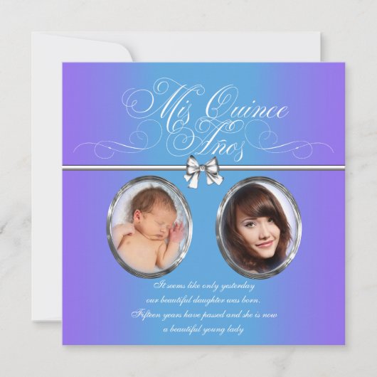 Lavendel und Aquamarin Blue Lila Foto Quinceanera Einladung (Vorderseite)