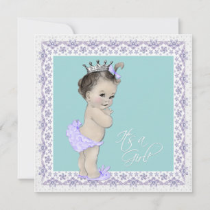 Lavendel und Aquamarin Blue Vintag Baby Girl Dusch Einladung
