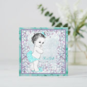 Lavendel und Aquamarine Blue Baby Dusche Einladung (Stehend Vorderseite)