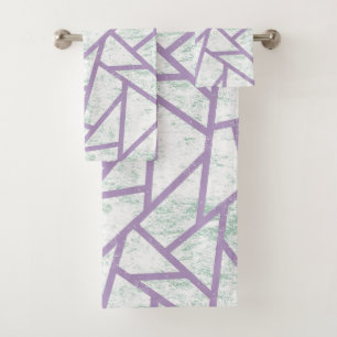 Lavendel und blassgrünes Mosaikmuster Badhandtuch Set