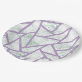 Lavendel und blassgrünes Mosaikmuster Pappteller (Schrägansicht)