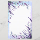 Lavendel und blaues, elegantes Menü mit floralen W (Rückseite)