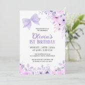 Lavendel und Blumengewässer 1. Geburtstag Einladung (Stehend Vorderseite)