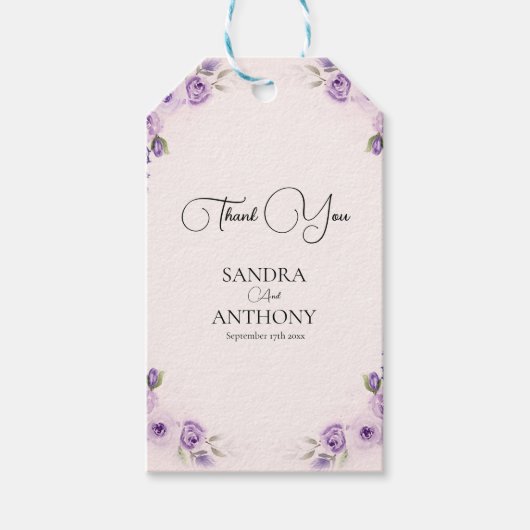 Lavendel und Blush Rose Hochzeit Geschenkanhänger (Vorderseite)