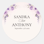 Lavendel und Blush Rose Hochzeit Runder Aufkleber (Vorderseite)