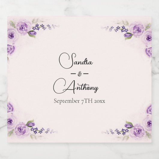 Lavendel und Blush Rose Hochzeit Schaumweinetikett (Einzelnes Label)