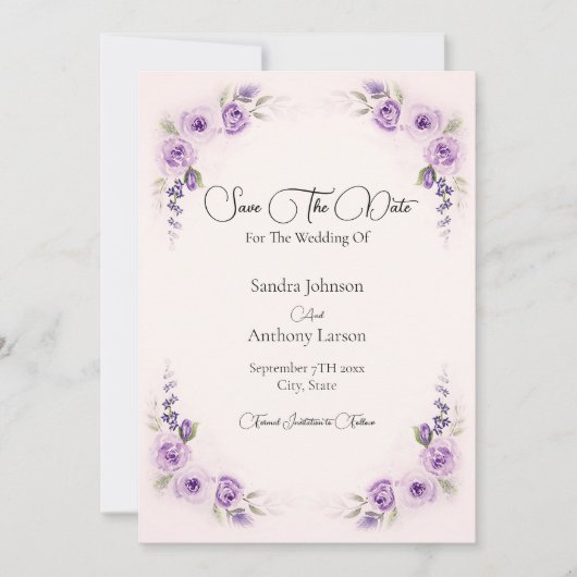 Lavendel und Blush-Rose Save the Date (Vorderseite)