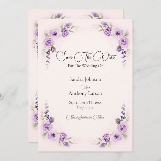 Lavendel und Blush-Rose Save the Date (Vorne/Hinten)