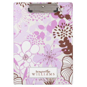 Lavendel- und Braune Blumenmuster Personalisiert Klemmbrett