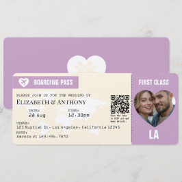Lavendel- und Creme-Boarding-Pass-Hochzeit Einladung