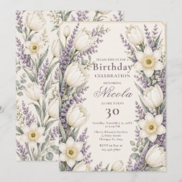 Lavendel- und Elfenbein-Geburtstag Einladung