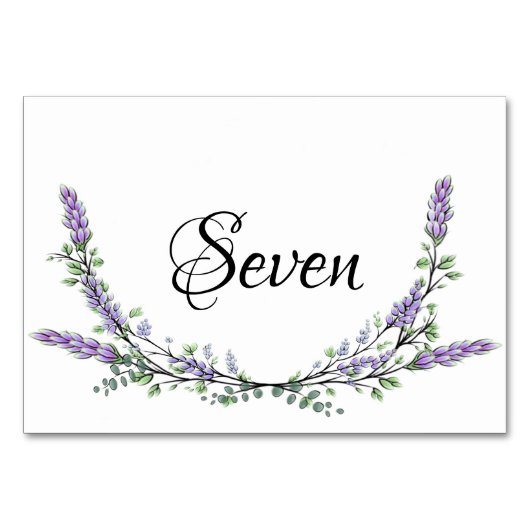 Lavendel und Eukalyptus Aquarelltisch sieben Tischnummer (Vorderseite)