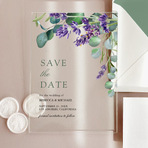 Lavendel und Eukalyptus Hochzeit Save the Date Acryleinladungen