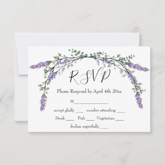 Lavendel und Eukalyptus RSVP Karte (Vorderseite)