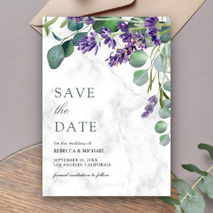 Lavendel und Eukalyptus Weiße Marmor Hochzeit Save The Date