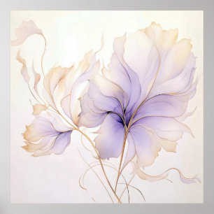 Lavendel- und Gold-Abstraktes Aquarell-Blumenmotiv Poster
