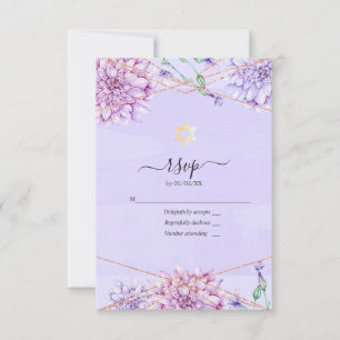 Lavendel- und Gold-Blumen-Geometrie Bat Mizwa RSVP Karte