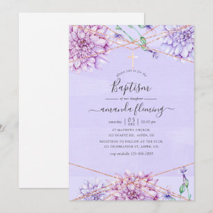 Lavendel- und Gold-Blumen geometrische Taufe Einladung