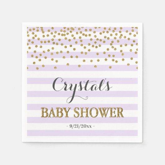 Lavendel und Gold Stripe Confetti Baby Girl Dusche Serviette (Vorderseite)