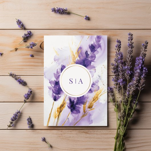 Lavendel- und Goldene Aquarell-Blumenhochzeit Einladung