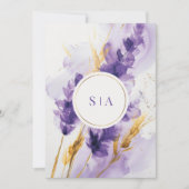 Lavendel- und Goldene Aquarell-Blumenhochzeit Einladung (Vorderseite)