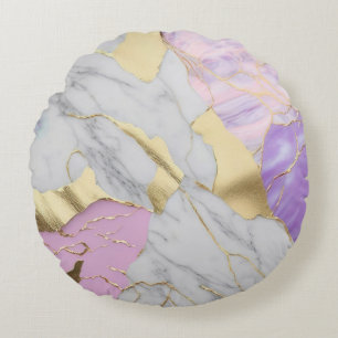 Lavendel- und Goldmarmor Luxe Rundes Kissen
