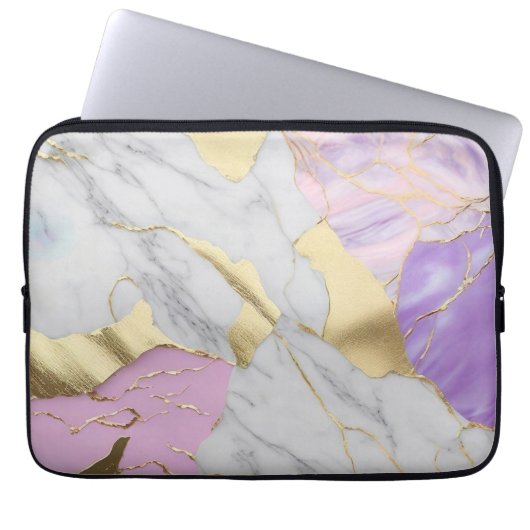 Lavendel- und Goldmarmor-Luxus Laptopschutzhülle (Vorderseite)