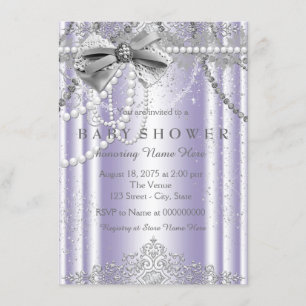 Lavendel und Graue Girly-Babydusche Einladung