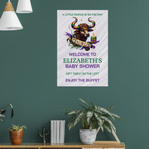 Lavendel- und Grün-Taurus-Sternzeichen-Baby-Party Poster