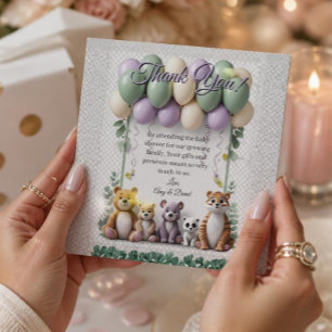 Lavendel- und grüne Babyparty-Flach-Dankeskarten Dankeskarte