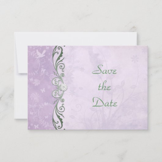 Lavendel und grüne Blumenzehen speichern das Datum Save The Date (Vorderseite)
